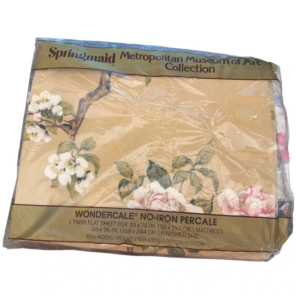 Vintage Springmaid Songbirds Flat Sheet Chinoiserie Grandmillennial Botanical